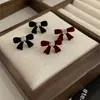 Pendientes de lazo de flocking dulce francés con circonita, elegantes, de lujo ligero, de alta gama, de moda, combinan con todo, tachuelas para orejas de dama