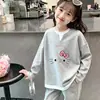 Camiseta de Manga Larga de Moda Nueva para Niñas de Primavera y Otoño, Top Casual Versátil de Patrón Waffle Dos en Uno con Cuello Redondo para Niños Mayores