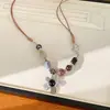 Collar de flor con cordón de cuero y cuentas de resina, estilo étnico, estilo casual, cadena para suéter, accesorio de lujo ligero de alta gama