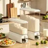 Contenedor de Arroz Transparente de Grado Alimenticio para Uso Doméstico, a Prueba de Insectos y Humedad, Caja Sellada para Almacenamiento de Arroz con Dispensador de Arroz de Liberación por Presión, Caja de Almacenamiento de Cocina de Gran Capacidad