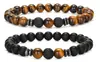 Pulseira de pedra vulcânica nova para exportação da Amazon, joias, pulseira de olho de tigre, lápis lazúli, ágata dourada, conjunto para atacado