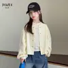 Jaqueta Feminina YOJIA Outono 2026 Novo Estilo Coreano Moda Menina Manga Longa Top Fino Roupas de Outono para Crianças