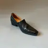 Mocasines de piel para mujer con diseño plisado, zapatos slip-on versátiles y elegantes, estilo retro simple con tacones gruesos