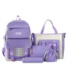 Mochila Escolar de Cuatro Piezas Transfronteriza para Estudiante Mochila de Escuela Secundaria Preparatoria Estudiante Mujer Mochila de Cinco Piezas Bolsa de Viaje de Gran Capacidad