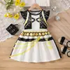 Vestido Infantil con Estampado Estilo Anime y Mangas Cortas Volantes, Nuevo Vestido Casual de Verano para Niñas con Contraste de Color y Tirantes de Lazo Estampados, Estilo Princesa