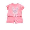 Ropa Infantil de Estilo Coreano Verano Camiseta de Manga Corta para Niña Lindo Conjunto de Dos Piezas de Shorts de Malla con Lentejuelas de Conejo para Niña