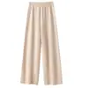 Pantalones de lana pura de pierna ancha para mujer, pantalones casuales elásticos de cintura alta, pantalones rectos engrosados que estilizan la figura, estilo para ir al trabajo, pantalones de cintura alta adelgazantes para mujer