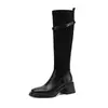 Botas Altas Retro Estilo Hepburn Puntera Redonda Tacón Grueso 6cm Caña Alta Patchwork No Sobre la Rodilla Adelgazantes Botas de Jinete Modelo de Pierna Botas de Moda