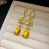 Aretes colgantes de oro real de 18k con baño, con zirconias cuadradas y forma de gota de agua para mujer, estilo retro artístico, lujo ligero, sensación de alta gama, diseño de nicho