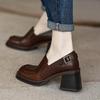Zapatos de una sola capa para mujer primavera y otoño retro hebilla de cinturón dedo gordo boca profunda suela gruesa tacón grueso punta redonda tacones altos