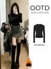 Camiseta interior negra de cuello redondo, nueva colección de otoño para mujer, falda midi elegante de mezcla de lana, conjunto de estilo coreano, conjunto completo