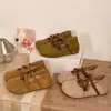 Zapatos de ballet de tiras cruzadas estilo coreano para mujer, nuevo modelo 2026, punta redonda, ante con estampado de leopardo, que aumentan la altura, cómodos zapatos Mary Jane