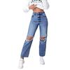 Ventas Directas de Fábrica Transfronterizas Europeas y Americanas Pantalones de Pierna Ancha Lavados Rotos Jeans Largos de Pierna Recta Pantalones Casuales para Mujer