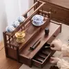 Estante de Almacenamiento para Juego de Té Nogal Norteamericano Estante de Exhibición de Doble Capa Madera Maciza Estante Escurridor para Tetera y Tazas de Té Almacenamiento de Juego de Té