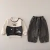 Conjunto de Ropa de Otoño para Niños 2026 Nuevo Sudadera de Mezclilla con Parches para Niños Conjunto Casual de Dos Piezas de Primavera y Otoño para Bebé