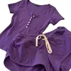 Pijama Roxo de Manga Curta Sin Glee Estilo Desejo Puro para Mulheres, Novo Conjunto de Homewear com Shorts Confortável de Verão