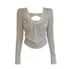 Camiseta Térmica de Manga Longa com Patchwork de Lantejoulas Estilo Francês Retrô para Mulheres, Novo Design Outono e Inverno, Peça Interna Slim Fit de Nicho