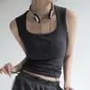 Camiseta sin mangas de estilo europeo y americano para mujer, cuello cuadrado, tirantes anchos, anti-exposición, ajuste slim de verano, camisola sexy para interior