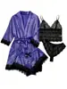 Pijamas transfronteiriços femininos de verão coloridos plus size europeus e americanos pijamas sexy com alças finas renda conjunto de quatro peças atacado