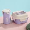 Estuche de lonchera con compartimentos cuadrados de alto valor y vaso de agua, apto para microondas, lonchera para estudiantes, portátil, para llevar