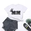 2023 novo suporte independente manga curta MOM estampa de letra borboleta casual feminina Gola redonda manga curta Gola redonda pescoço
