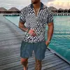 Comercio Transfronterizo Moda Tallas Grandes Cremallera Malla Camisa Polo Traje Impresión Digital 3D Ajustado Conjunto de Dos Piezas para Hombre