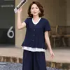 Conjunto de verão elegante e estiloso para mães, modelo novo 2026, conjunto de duas peças de camiseta de manga curta de verão plus size para mulheres de meia-idade e idosas