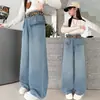 2026 Calça Jeans Wide-Leg Versátil Soltinha Tendência Estilo Coreano para Meninas Mais Velhas Calça de Cintura Alta Moda