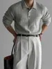 Suéter de punto con cuello polo estilo Old Money para hombre, de color liso para otoño e invierno, con cuello de solapa, top de lana holgado e informal de manga larga