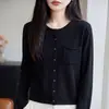 Cárdigan de punto estilo old money para primavera y otoño para mujer, cuello redondo simple, elegante y adelgazante, prenda exterior, top de lana fina