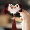 Horquilla de Estilo Antiguo del Fabricante Accesorios para el Cabello Despertar del León Borla Horquilla de Año Nuevo Parte Posterior de la Cabeza Accesorios de la Dinastía Han Rojo Lindo Saludos de Año Nuevo