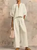 2026 Verano Nuevo Moda Casual Cruzada Europea y Americana para Mujer Holgado Color Sólido Cremallera Cuello Redondo Pantalones de Pierna Ancha Conjunto para Mujer