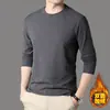 Camiseta interior térmica de doble cara clásica versátil de corte ajustado para hombre, con forro polar, cuello redondo, color liso, cálida, de manga larga para hombre