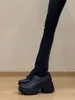 Versão em Couro~Mocassins Redondos de Couro Espessos para Aumentar a Altura para Mulheres, Estilo Esportivo Slip-On Sapatos Pequenos de Couro para o Dia a Dia