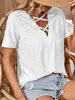 Exportación Transfronteriza Europea y Americana 2023 Amazon Primavera y Verano Casual Jacquard Corte Cruzado Transpirable Holgado Camiseta Top