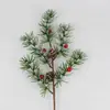 Planta Artificial Decoración Navideña de Boda Manualidad Fruta Roja Artificial Ramas de Pino de Tres Puntas de Cinco Puntas Fruta Roja Artificial Ramas de Pino
