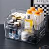Cesta de almacenamiento de cosméticos portátil transparente, caja de almacenamiento apilable de escritorio, caja organizadora multifuncional, caja de almacenamiento para refrigerador