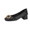 G500-46 Sapatos de Salto Grosso Femininos Couro Genuíno Quadrado Boca Rasa Strass Branco Sapatos de Casamento Sapatos de Trabalho de Salto Alto para o Dia a Dia Transfronteiriço