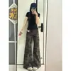 Jeans Camuflados de Cintura Baja Estilo High Street Americano para Mujer, Diseño Petite, Elegantes y Adelgazantes, No Ajustados en las Piernas, Pantalones Largos Ligeramente Acampanados