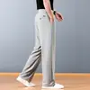 Pantalones casuales de seda helada de alta gama italianos para hombre, pantalones rectos delgados y holgados de verano, pantalones de pierna ancha de negocios para padres de mediana edad