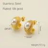 Pendientes de Acero Inoxidable Transfronterizos para Mujer, Pendientes de Alta Gama con Baño de Oro Real, Acero de Titanio, Moda Europea y Americana Nicho Temperamento Pendientes de Perla