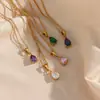 Moderna Cadena para Clavícula Versátil Simple de Moda Europea y Americana, Acero Inoxidable Chapado en Oro de 18 Quilates, Collar con Colgante de Zirconia en Forma de Gota de Agua