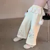 Calça Feminina Outono e Inverno 2026 Nova Estilosa Calça Reta Grossa com Forro de Lã para Bebês, Calça Casual de Perna Larga Infantil