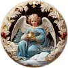 Artesanato de Natal Transfronteiriço Nova Decoração Anjo Cor Retro Impresso Madeira Plana Pequeno Pingente Atacado Árvore de Natal