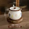 Pote de Cerâmica para Banha Pintado à Mão com Esmalte Subjacente, Tampa e Colher, Pote de Cerâmica Resistente a Altas Temperaturas para Armazenamento de Temperos, Estilo Japonês