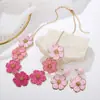 Conjunto de Joias Florais em Degradê Estilo Boêmio Transfronteiriço, Brincos e Colar de Flor de Ráfia Tecidos à Mão