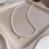 Colar de pérolas de imitação aquamarina estilo francês para mulheres, elegante e único, novo modelo popular de 2025, corrente de suéter de camada dupla
