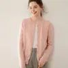 Cardigã de cashmere com gola redonda feminino de cashmere fino cor pura malha solta jaqueta suéter estilo slim fit