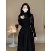 Vestido tipo suéter de punto de alta calidad para mujer, de color liso, a la moda, para otoño e invierno, con cuello medio alto, cintura plisada, falda amplia y oscilante, corte A.