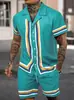 Camisa de Cuello Cubano para Hombre Conjunto de Dos Piezas Moda Elegante Compras Casual Camisa Estampada de Manga Corta Pantalones Cortos